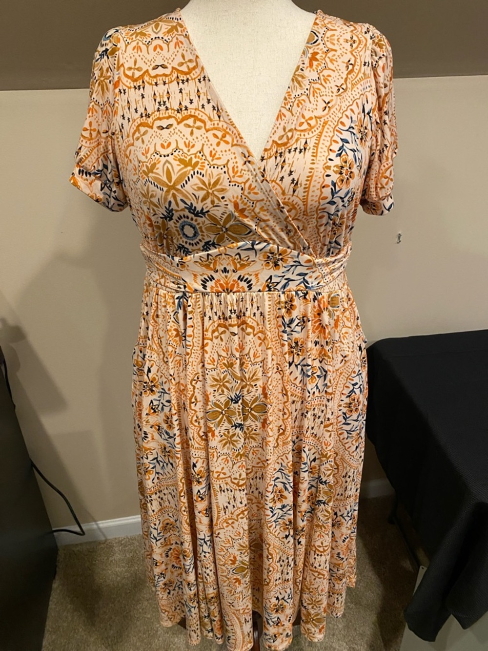 torrid Peach and Navy Floral Wrap Midi Dress